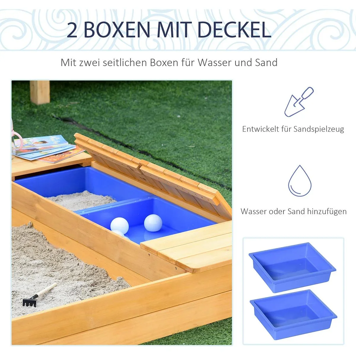 Sandkiste mit Bank und Aufbewahrungsfächern naur, blau - 0