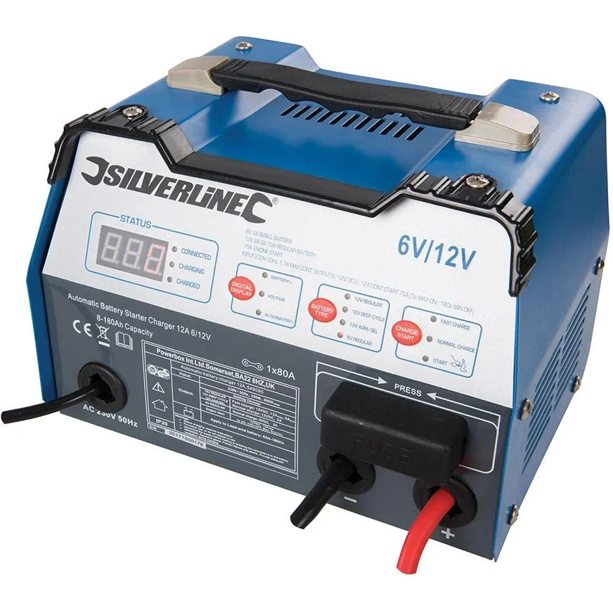 Automatischer Batteriestarter/Ladegerät, 12 A, 6/12 V 8 - 180 Ah EU-Kapazität - 1