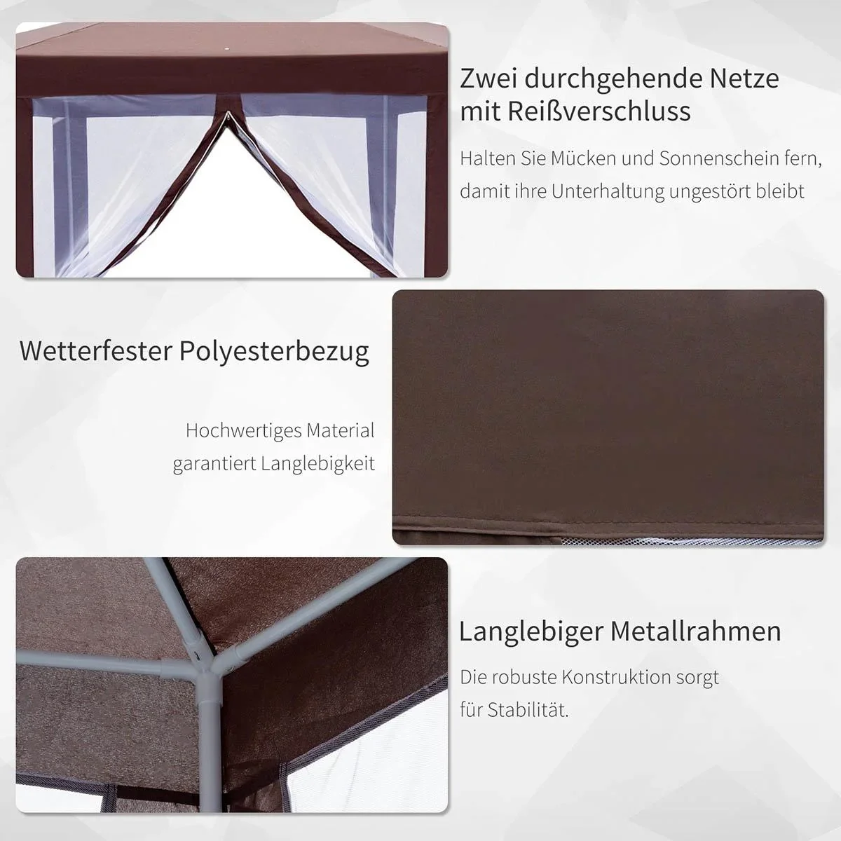 Pavillon Gartenpavillon mit Moskitonetz Partyzelt Gartenzelt Festzelt Zelt 6-eckig Polyester+Metall Braun 390x390x250cm - 2