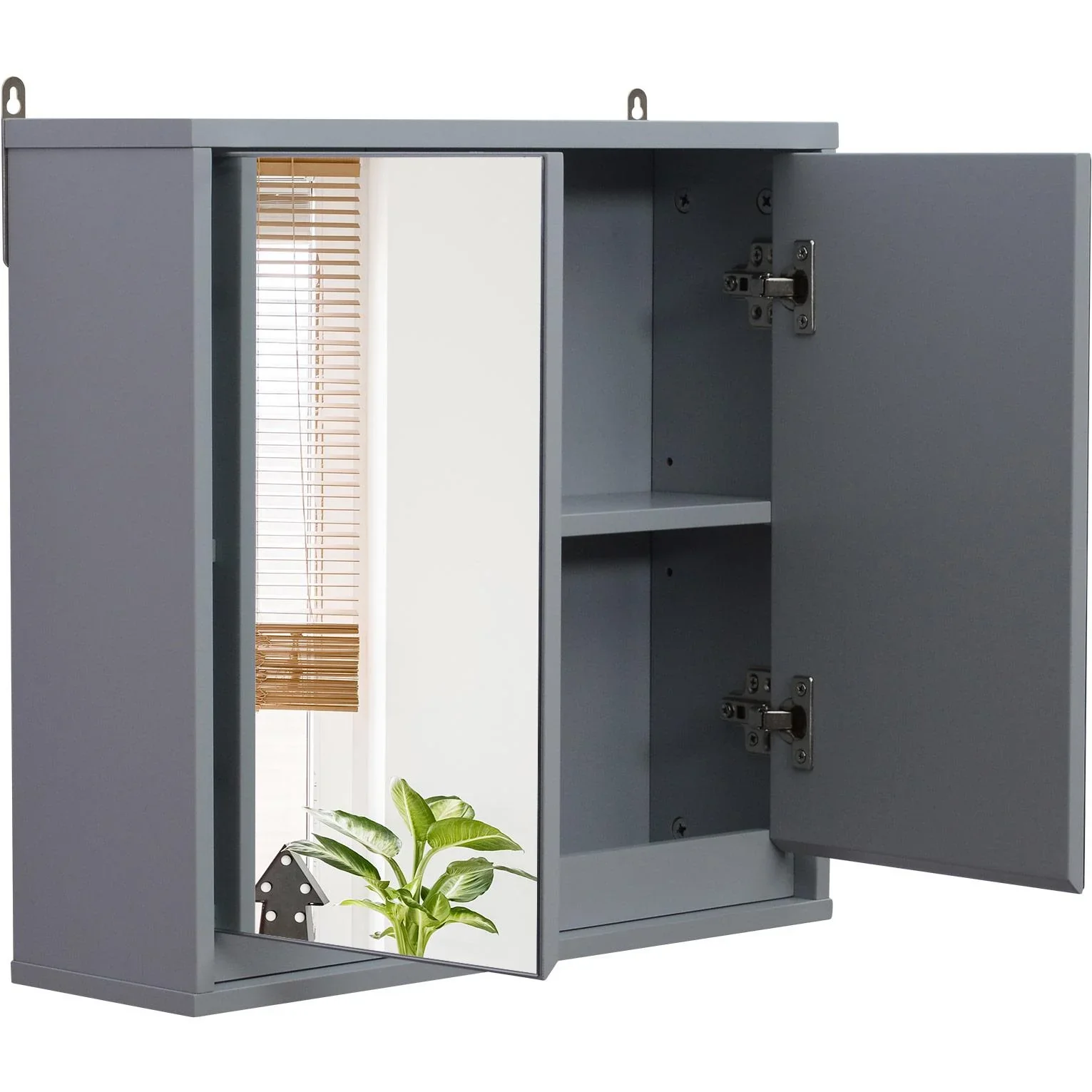 Badschrank Hängeschrank Badmöbel Wandschrank Spiegelschrank Holz Grau 48 x 14,5 x 45 cm - 3