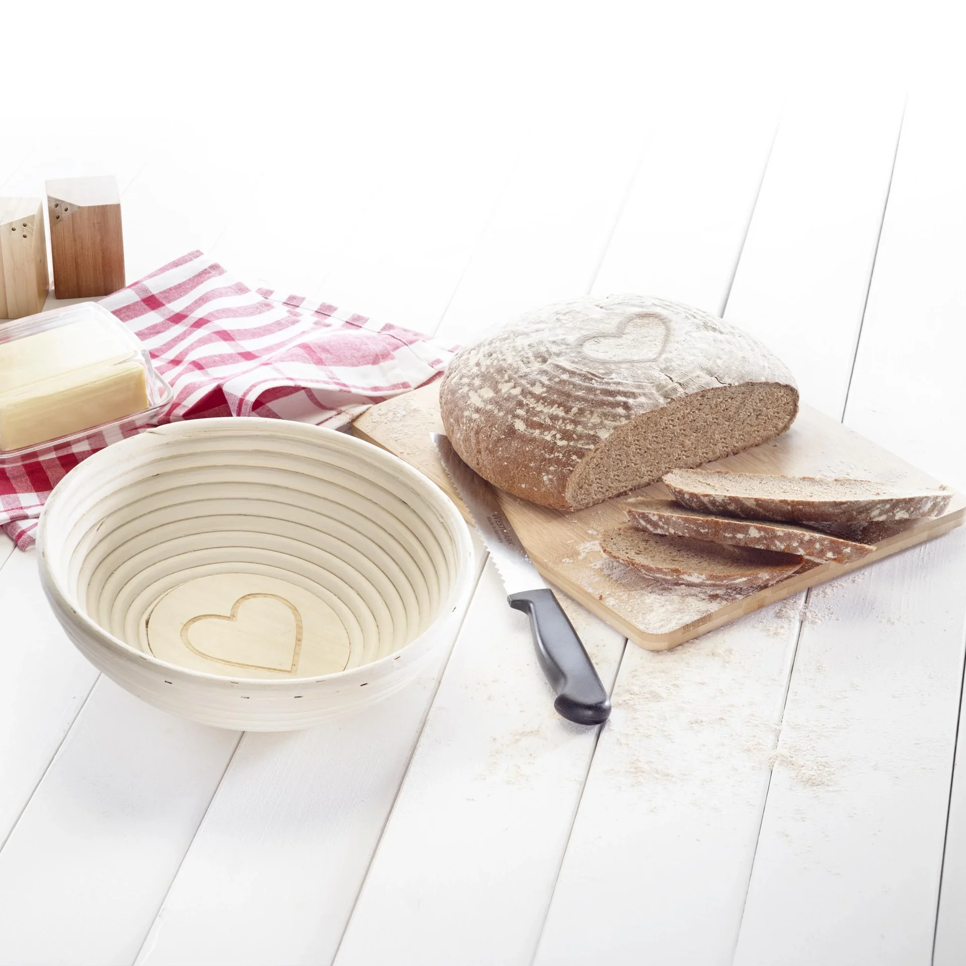 Gärkörbchen rund, mit Herz und Bezug, Ø 24,5 x 8,5 cm - 0