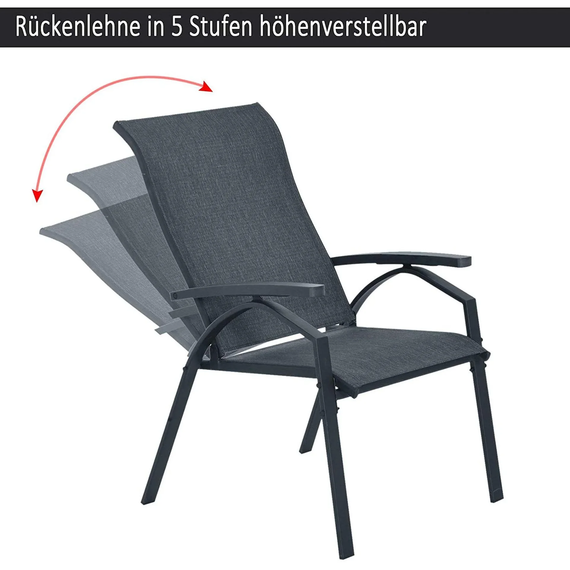 5-tlg, Gartengarnitur Gartensitzgruppe Gartentischset Gartenliege gepolstert Metall + Textilene Grau 2 x Sessel 2 x Hock - 5