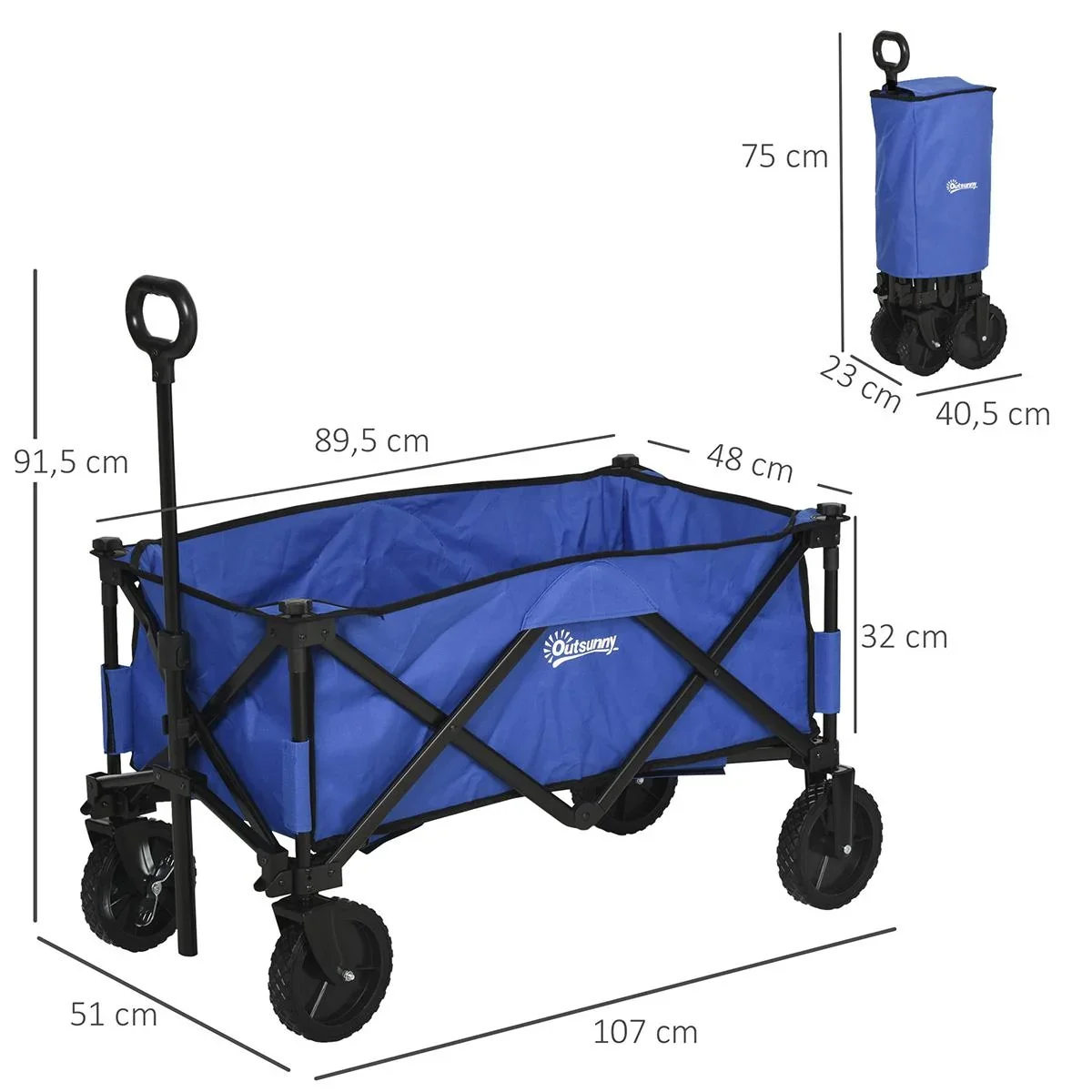 Bollerwagen, Faltbarer Handwagen, 360° Gartenwagen, Transportwagen, Strandwagen, Stahlrahmen, Oxford, 107 x 51 x 91,5 cm - 0