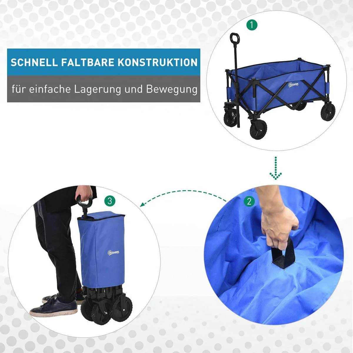 Bollerwagen, Faltbarer Handwagen, 360° Gartenwagen, Transportwagen, Strandwagen, Stahlrahmen, Oxford, 107 x 51 x 91,5 cm - 1
