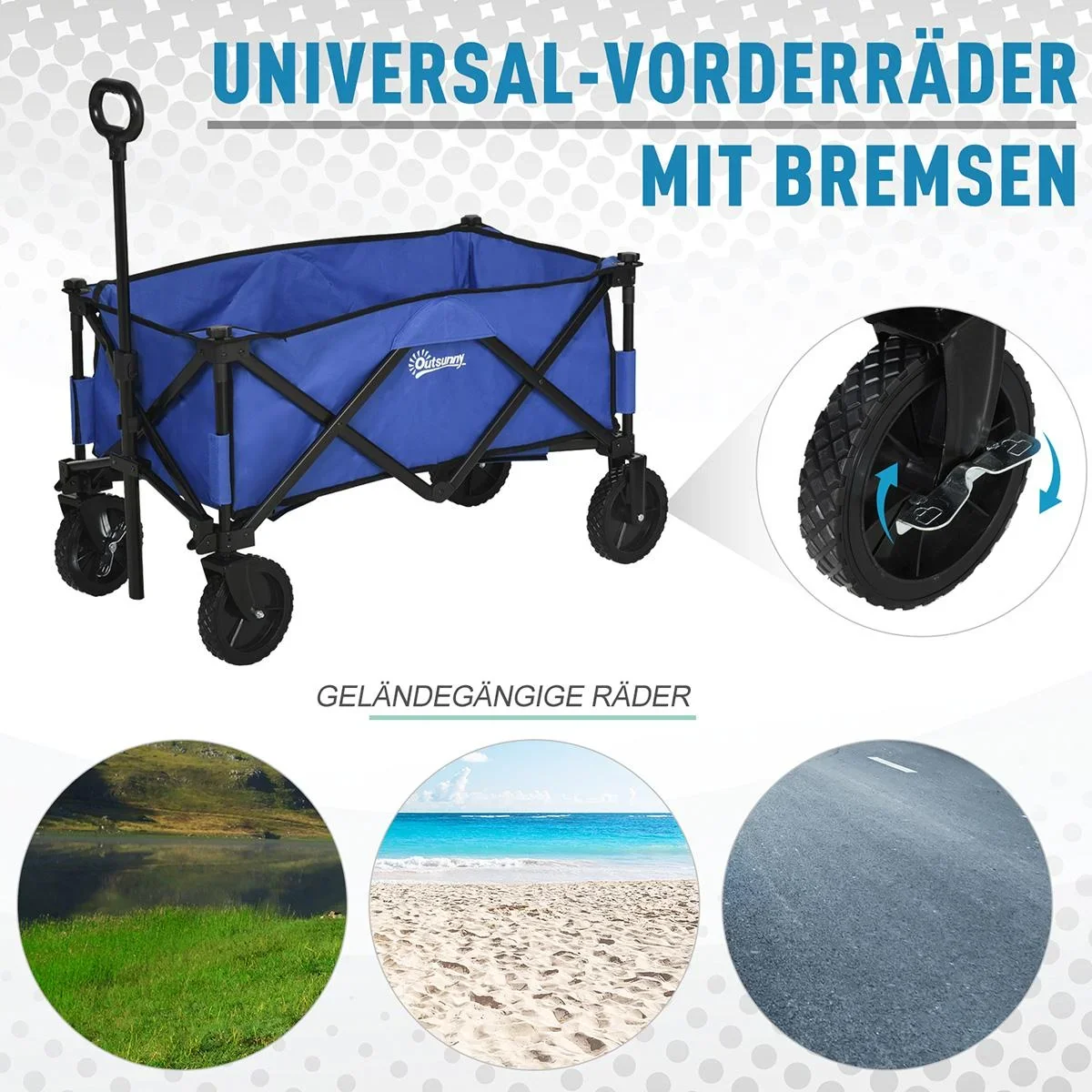 Bollerwagen, Faltbarer Handwagen, 360° Gartenwagen, Transportwagen, Strandwagen, Stahlrahmen, Oxford, 107 x 51 x 91,5 cm - 3