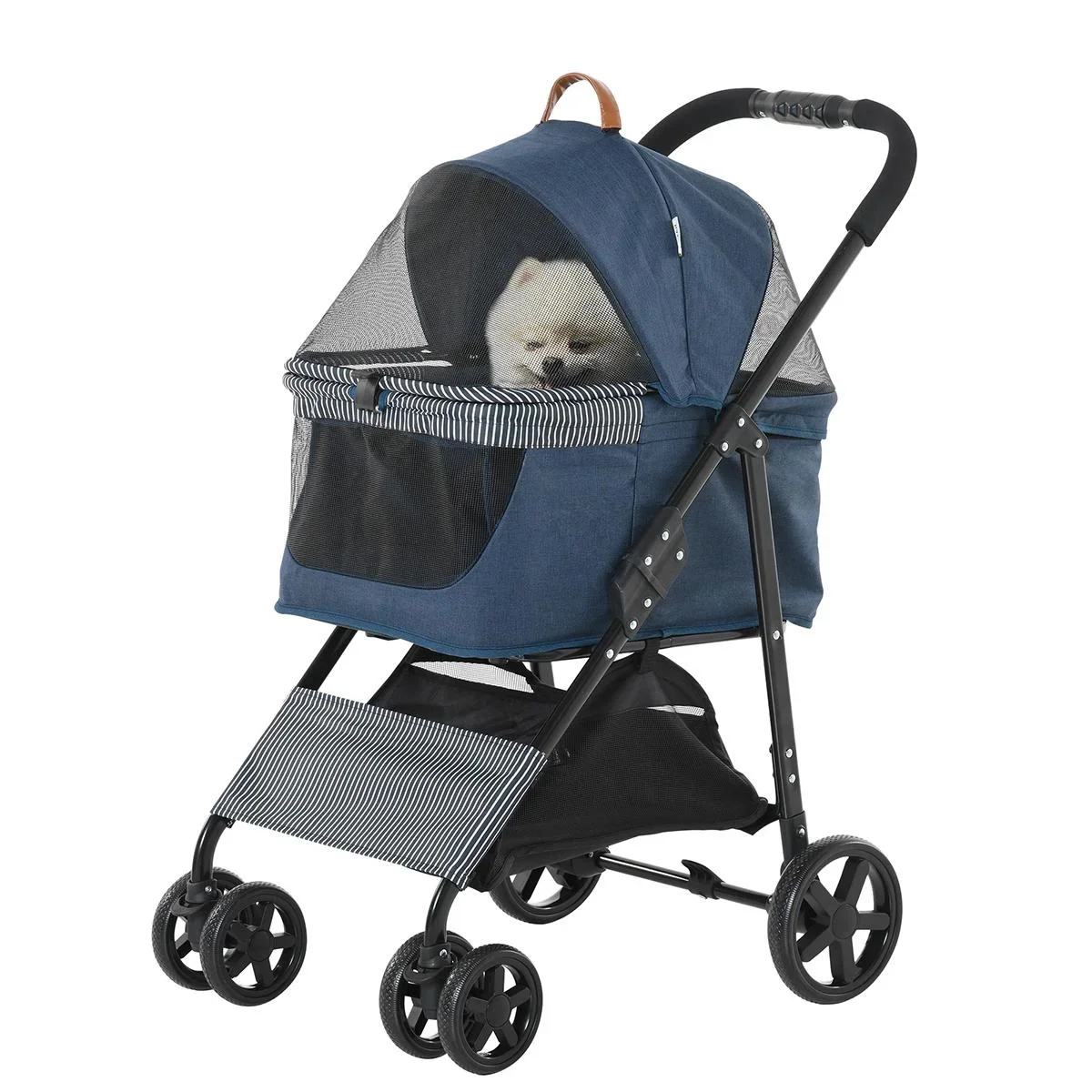 2-in-1 Hundebuggy Transporttasche Katzenbuggy mit Universal Rad abnehmbar Abdeckung Oxford Dunkelblau+Schwarz 77,5 x 51 - 2
