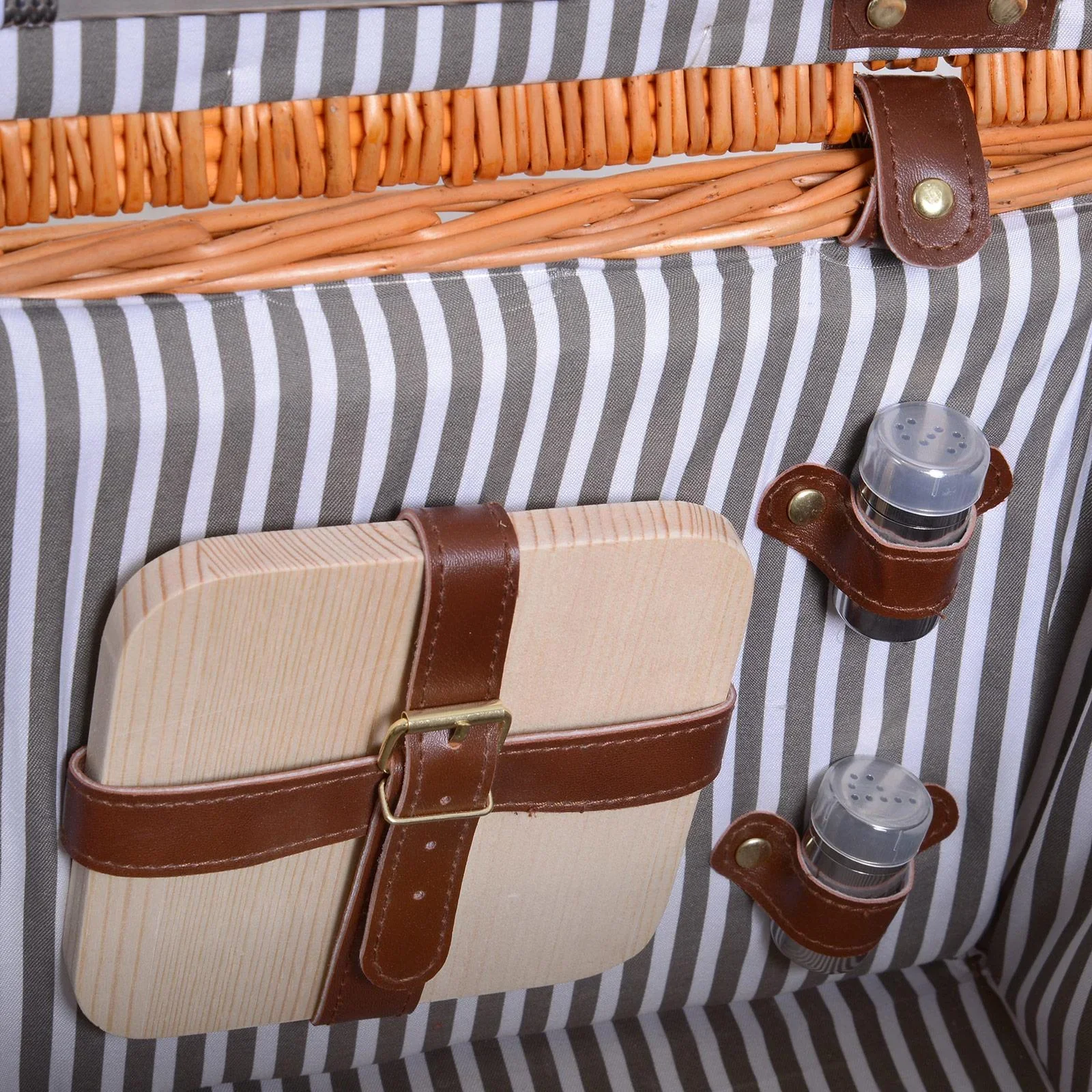 Picknickkorb für 4 Personen Picknickkoffer Picknickset Weidenkorb mit Käsebrett Utensilien Glas - 1