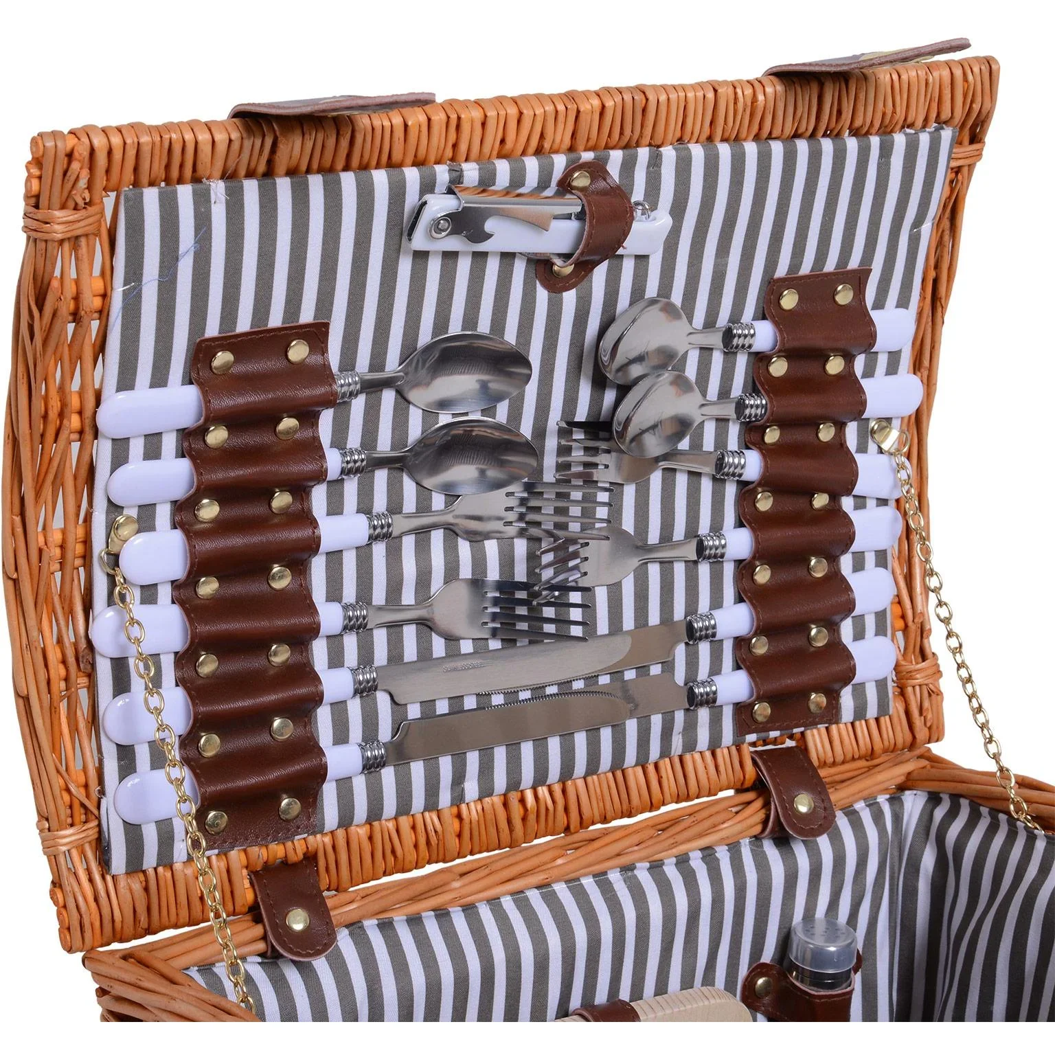 Picknickkorb für 4 Personen Picknickkoffer Picknickset Weidenkorb mit Käsebrett Utensilien Glas - 2