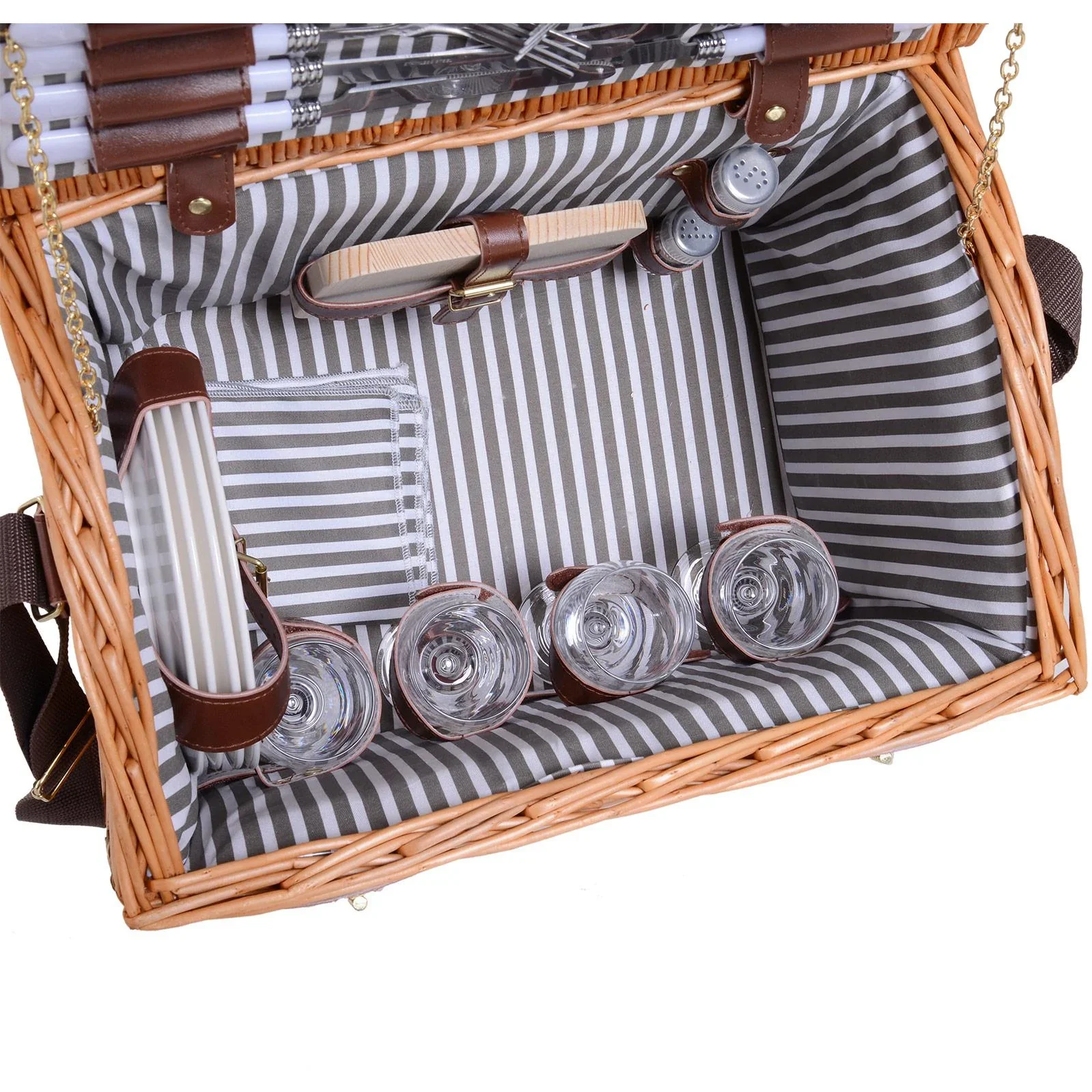 Picknickkorb für 4 Personen Picknickkoffer Picknickset Weidenkorb mit Käsebrett Utensilien Glas - 6