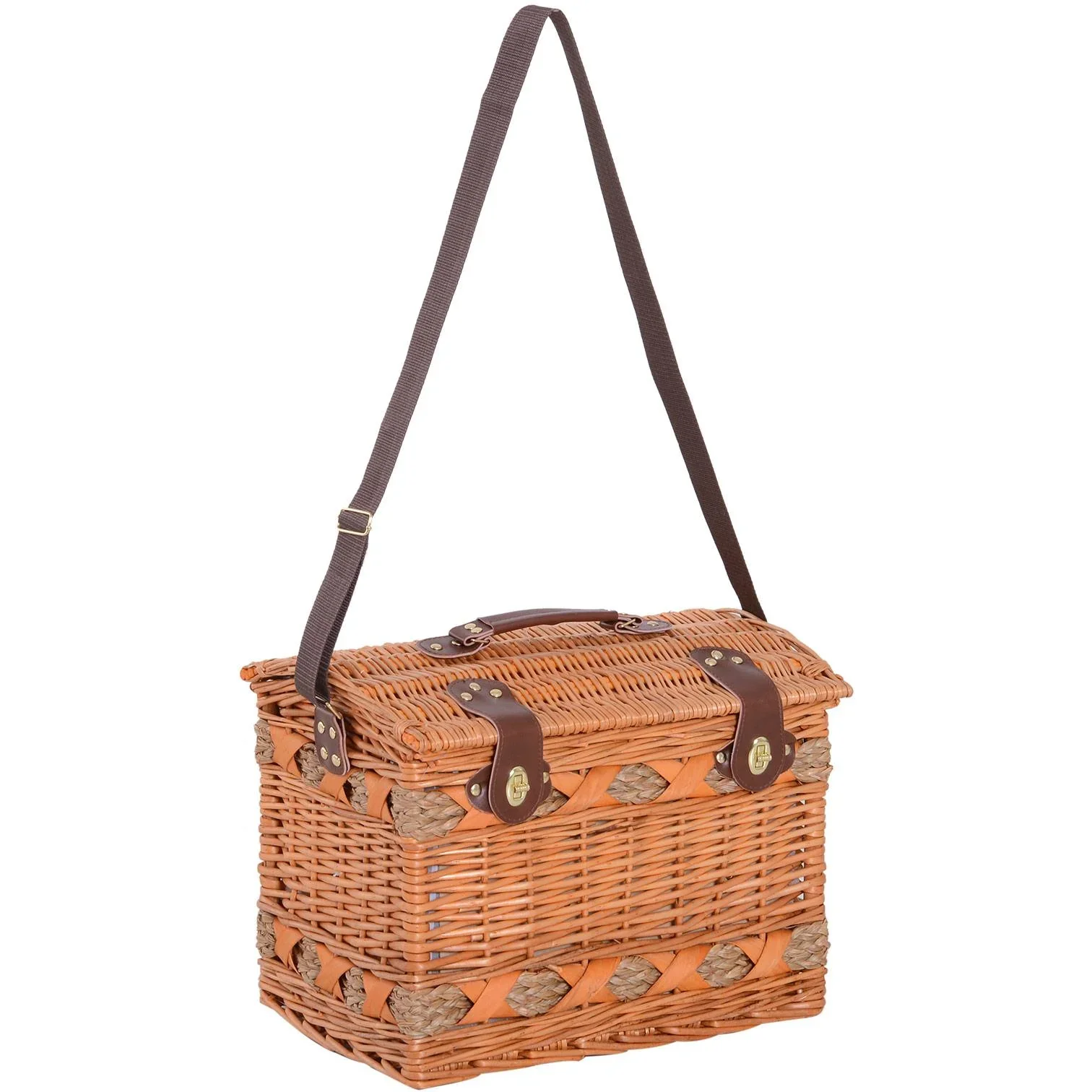 Picknickkorb für 4 Personen Picknickkoffer Picknickset Weidenkorb mit Käsebrett Utensilien Glas - 7