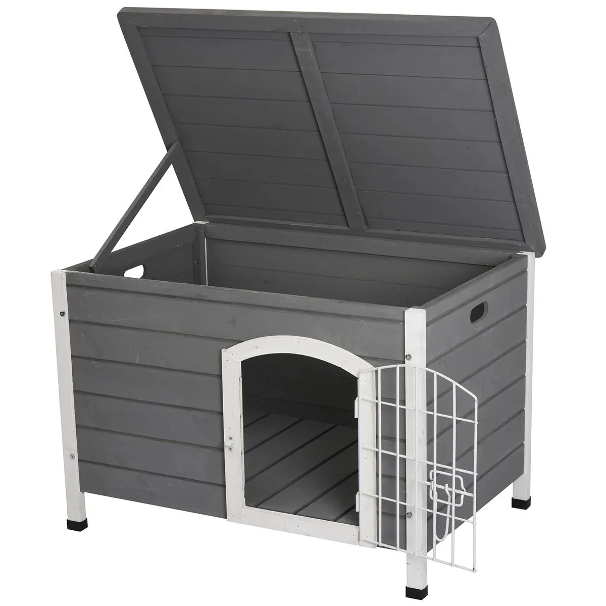 Hundehütte Hundehaus mit Tür Hundebox Gitterbox TransportKäfig für Katzen Hasen Grau Tanne 80x55x53,5 cm - 1