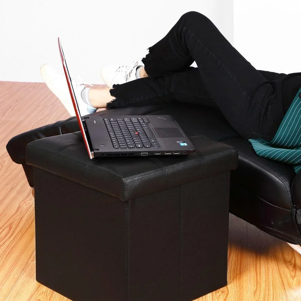 Klappbarer Hocker mit Ablage schwarz 38x38x38 cm - 0