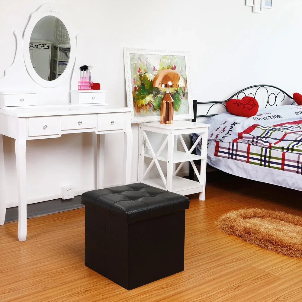 Klappbarer Hocker mit Ablage schwarz 38x38x38 cm - 1