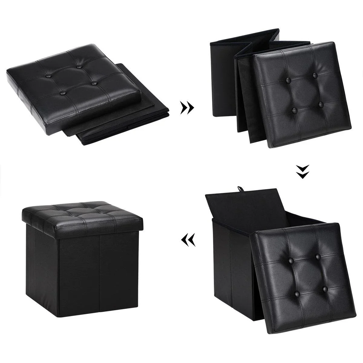 Klappbarer Hocker mit Ablage schwarz 38x38x38 cm - 2