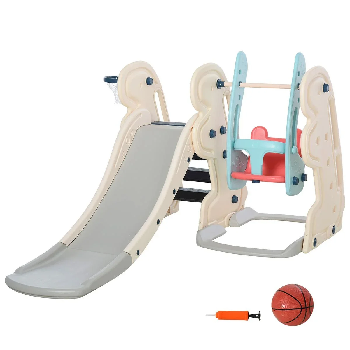 3-in-1 Kinderrutsche Kinder Rutsche mit Basketballkorb, Schaukel, Leiter Spielzeug Slide Gartenrutsche Babyrutsch für 1- - 2