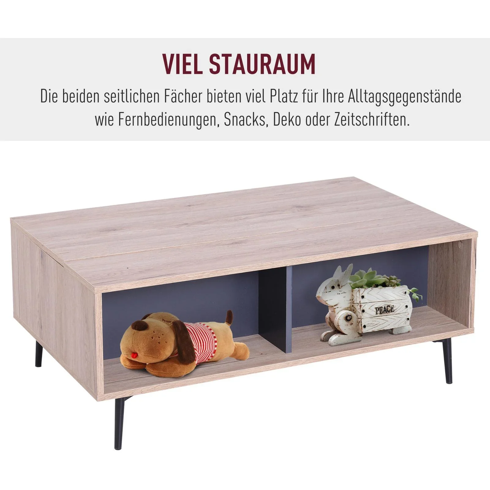 Beistelltisch Couchtisch Tischplatte höhenverstellbar ausklappbar mit Regal Staufach Holz 100 x 58 x (39,3 52,7) cm - 1