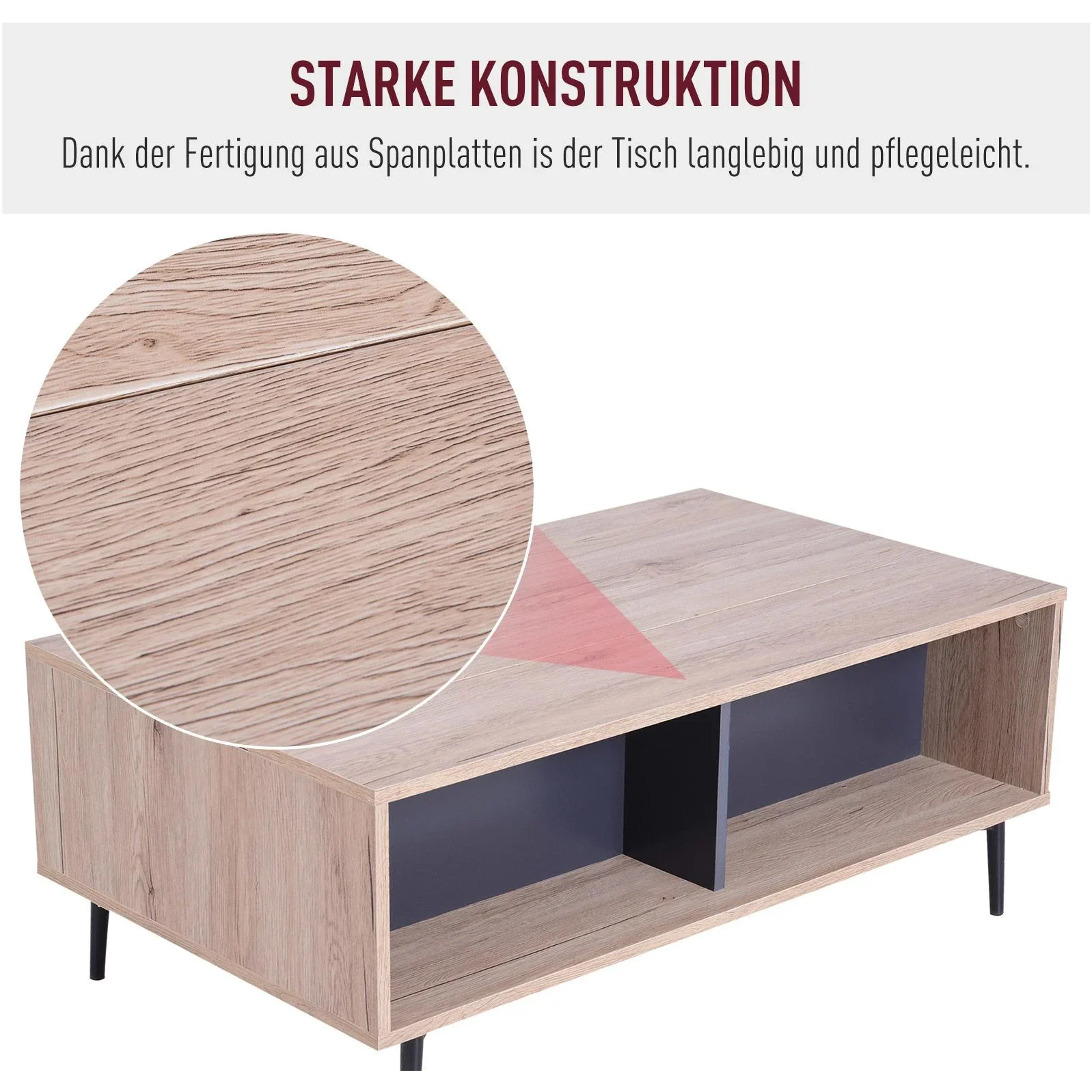 Beistelltisch Couchtisch Tischplatte höhenverstellbar ausklappbar mit Regal Staufach Holz 100 x 58 x (39,3 52,7) cm - 3
