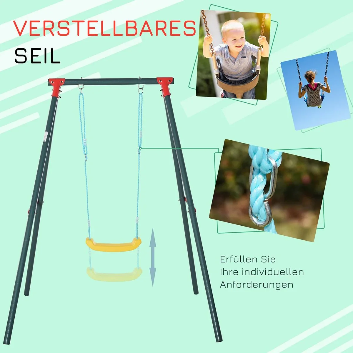 Kinderschaukel Gartenschaukel Schaukelgestell Schaukelgerüst Metallgestell 3-8 Jahre 155 x 160 x 180 cm - 3