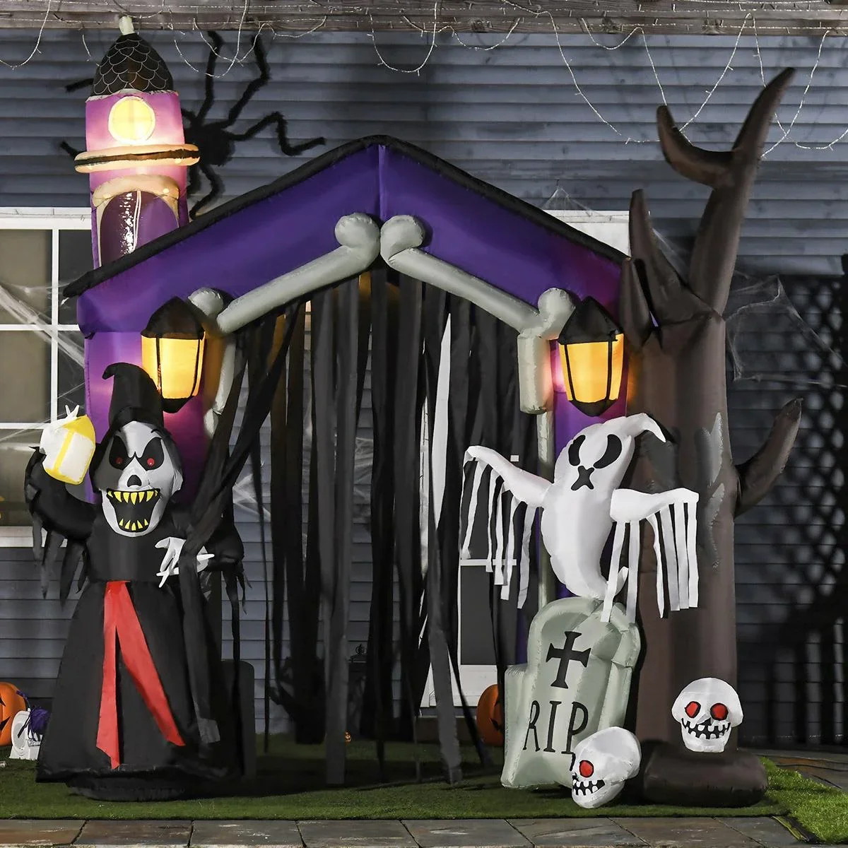 Aufblasbares Spukhaus Figur Luftfigur Halloween Deko mit LED Beleuchtung Polyester Schwarz+Braun 270 x 200 x 260 cm - 0