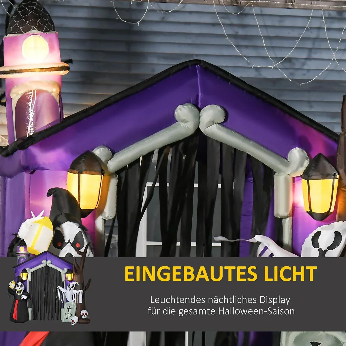 Aufblasbares Spukhaus Figur Luftfigur Halloween Deko mit LED Beleuchtung Polyester Schwarz+Braun 270 x 200 x 260 cm - 1