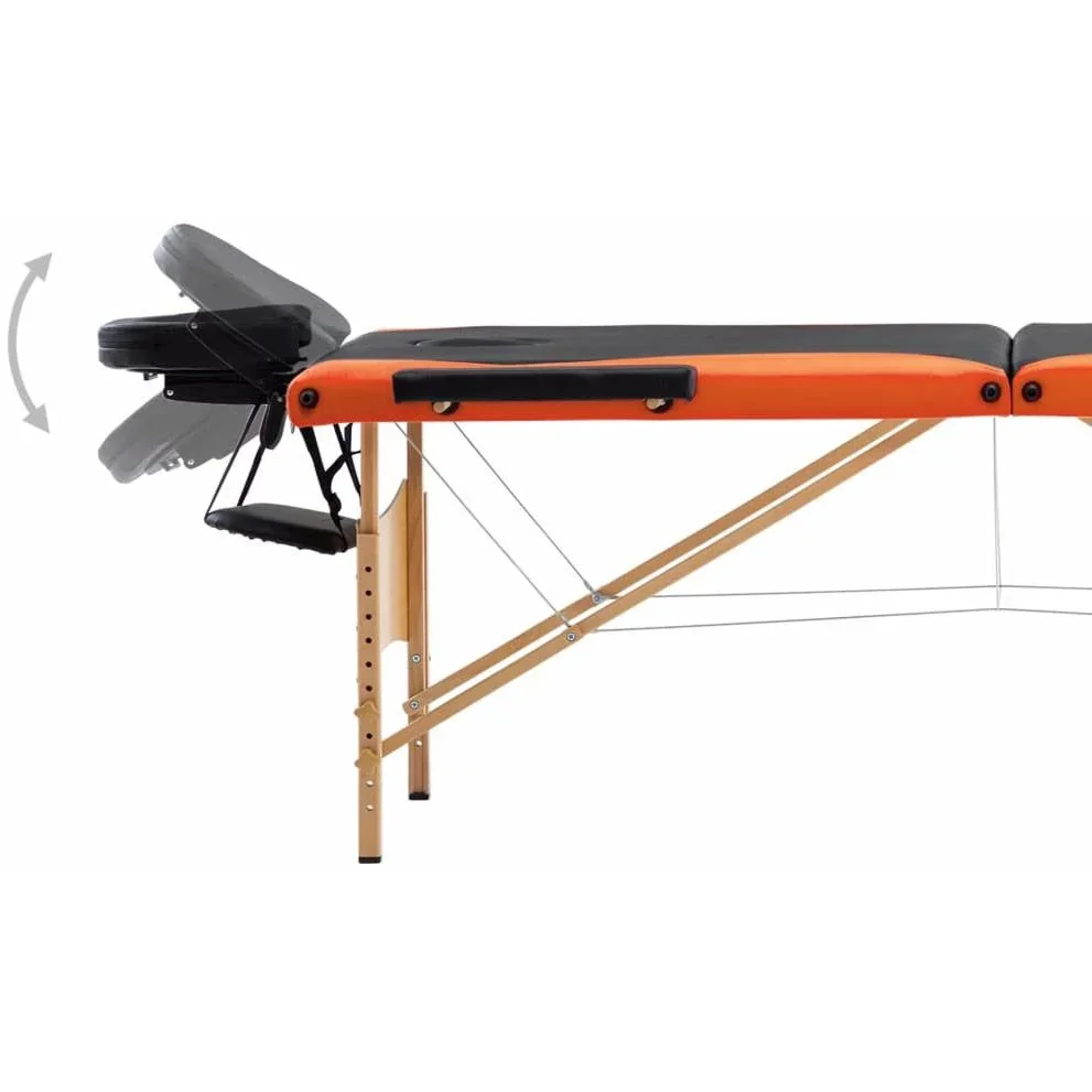 Klappbarer Massagetisch 3 Zonen Holz schwarz und orange - 1