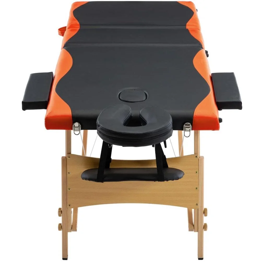 Klappbarer Massagetisch 3 Zonen Holz schwarz und orange - 3