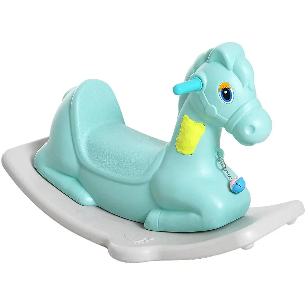 Schaukelpferd Kinder Schaukeltier Kinderschaukel Reiten mit Glocke Grün L79 x B50 x H39 cm - 0