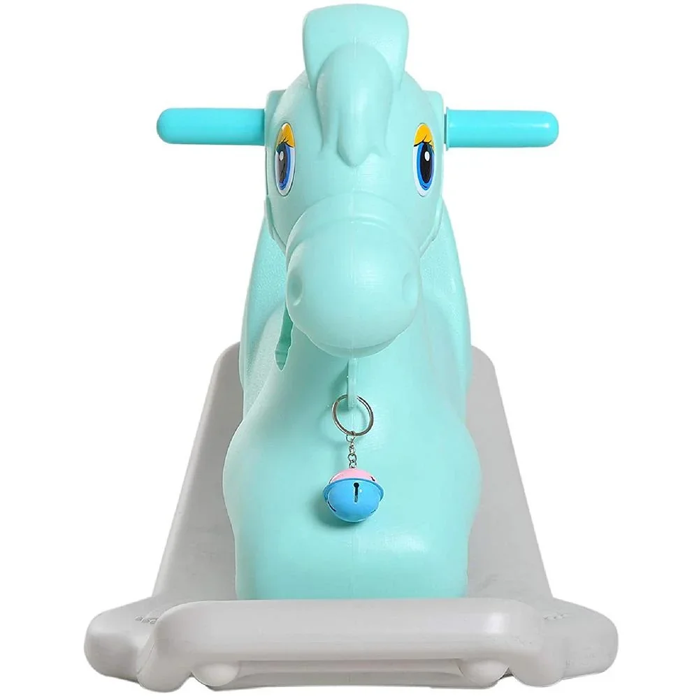 Schaukelpferd Kinder Schaukeltier Kinderschaukel Reiten mit Glocke Grün L79 x B50 x H39 cm - 2