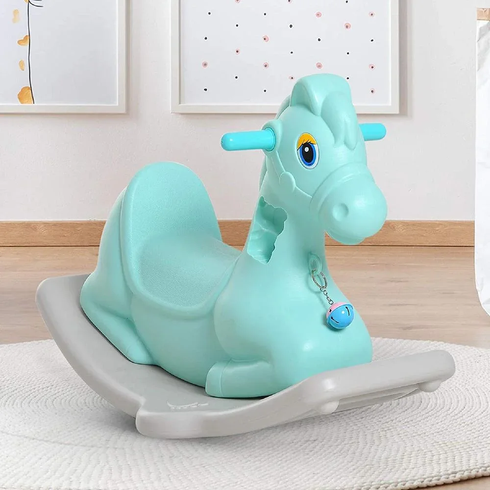Schaukelpferd Kinder Schaukeltier Kinderschaukel Reiten mit Glocke Grün L79 x B50 x H39 cm - 3