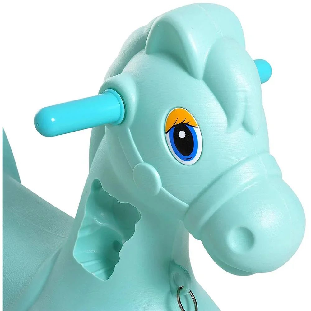 Schaukelpferd Kinder Schaukeltier Kinderschaukel Reiten mit Glocke Grün L79 x B50 x H39 cm - 4