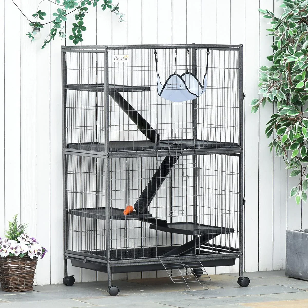 Kleintierkäfig mit Hängematten Nagervoliere mit Rollen 4 stöckig Käfig XXL geeignet für Hamster Kleintiere Meerschweinch - 0