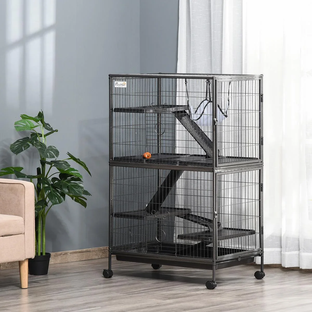 Kleintierkäfig mit Hängematten Nagervoliere mit Rollen 4 stöckig Käfig XXL geeignet für Hamster Kleintiere Meerschweinch - 2