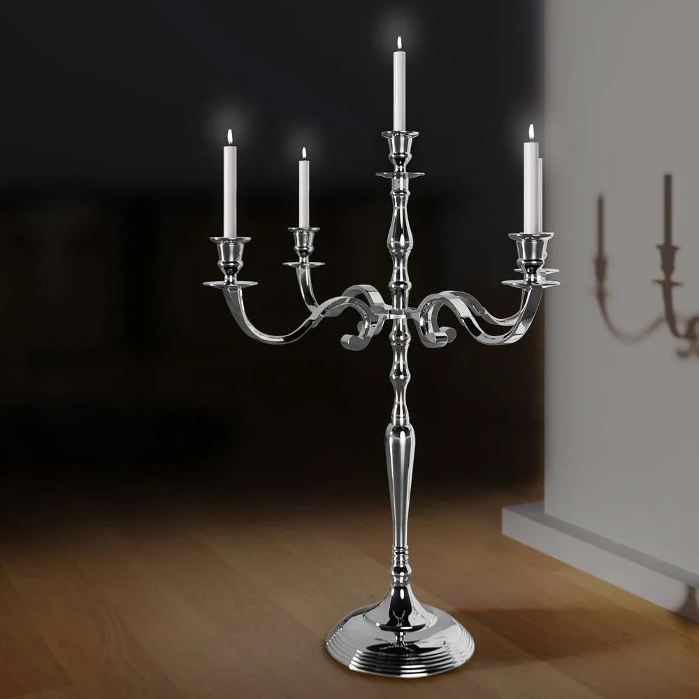 Kerzenständer silber glänzend Aluminium 60cm 5-armig Kandelaber - 0