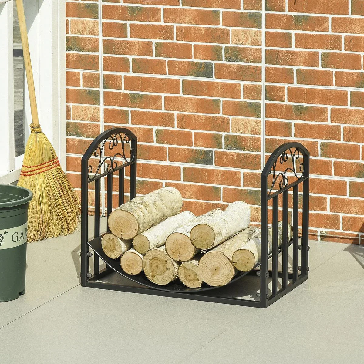 Kaminholzregal Kaminholzständer Brennholzregal 60 kg belastbar Feuerholzablage Kaminwerkzeug Metall Schwarz 60,5 x 36 x - 0