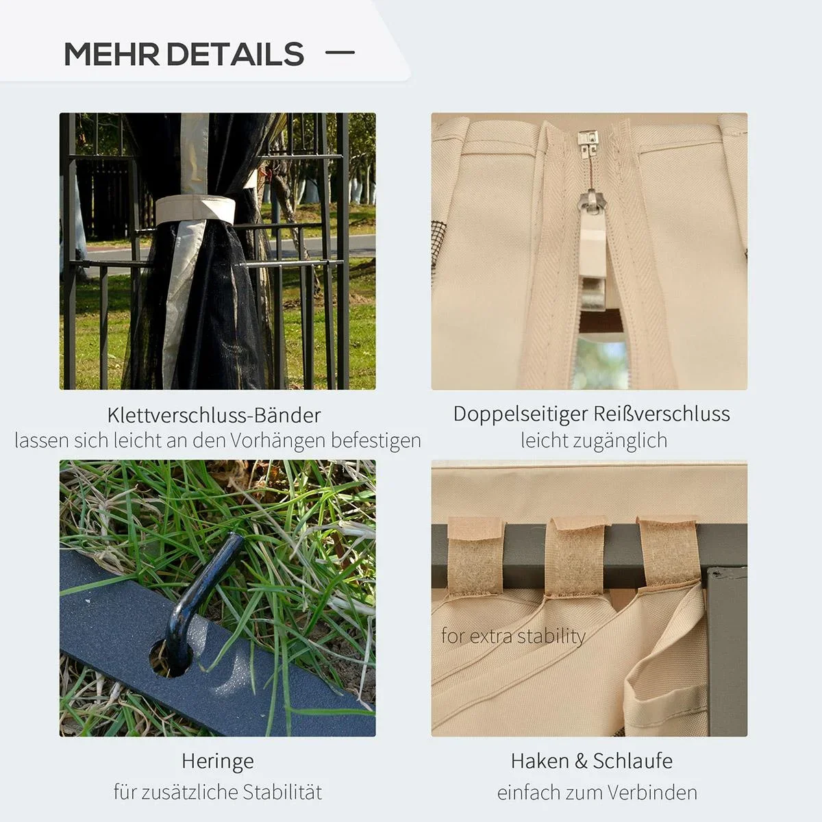 Gartenpavillon mit Doppeldach Pavillon Gartenzelt Festzelt Partyzelt mit 4 x Seitenwand Metall+Polyester Beige 3 x 3 x 2 - 1