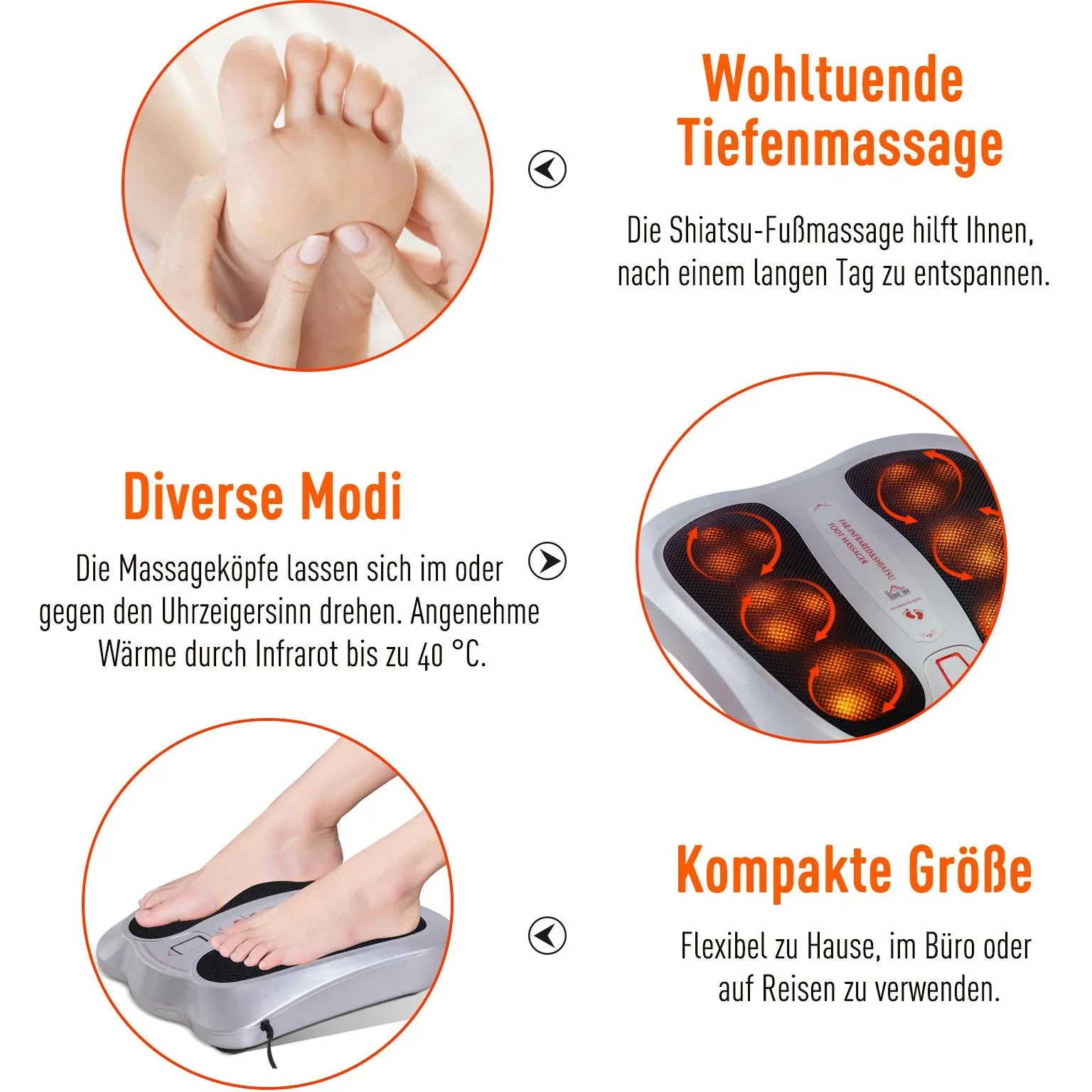Shiatsu Fußmassagegerät Elektrisch Wärmefunktion Reflexzonenmassage Fußmassage 2 Modi Silber - 4