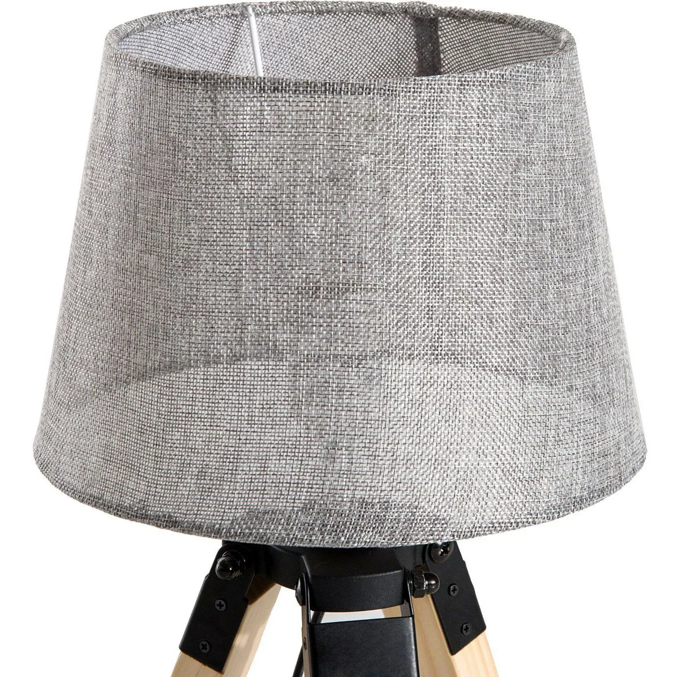 Tischlampe Dreibein Tischleuchte E27 Leinenoptik Kiefer Grau - 4