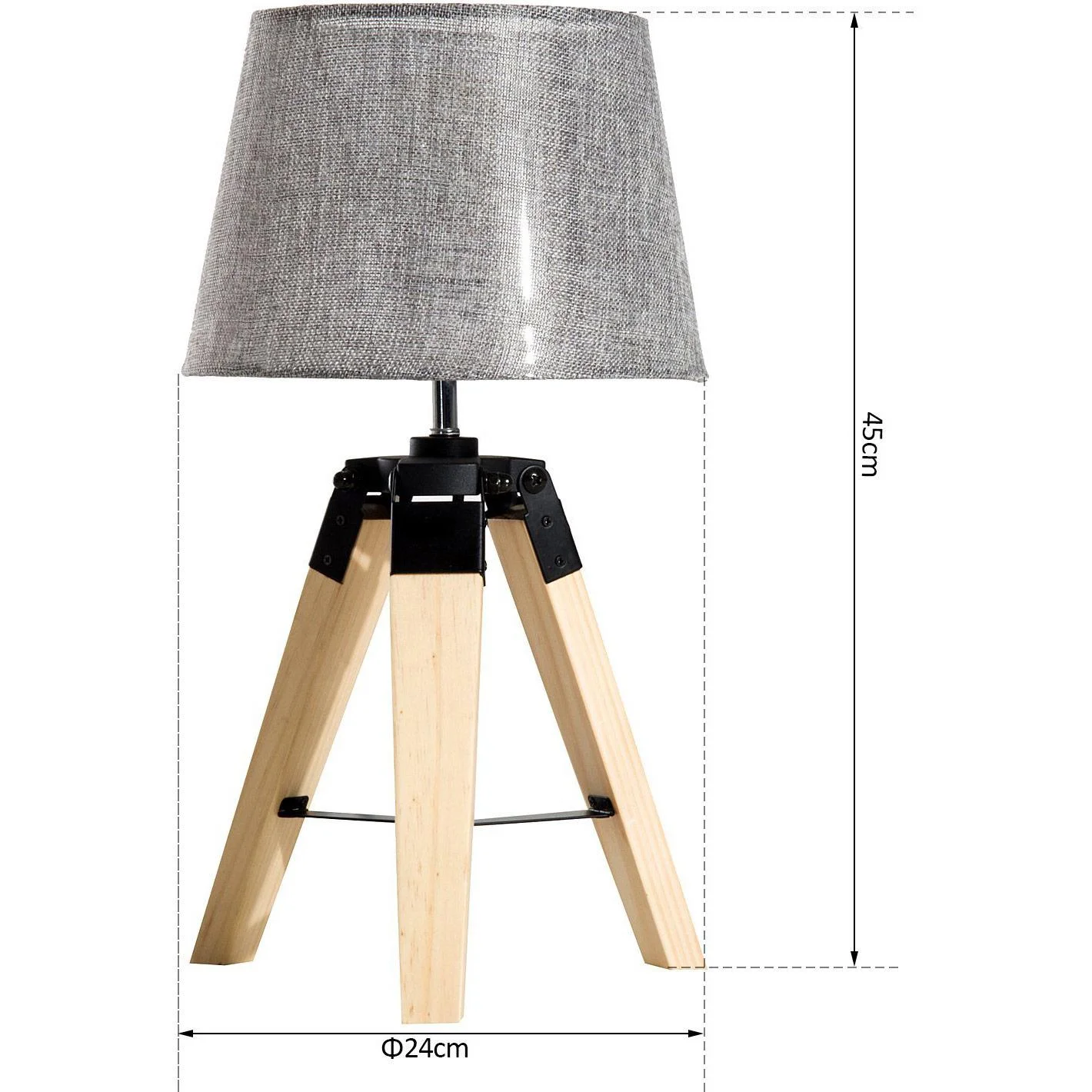 Tischlampe Dreibein Tischleuchte E27 Leinenoptik Kiefer Grau - 5