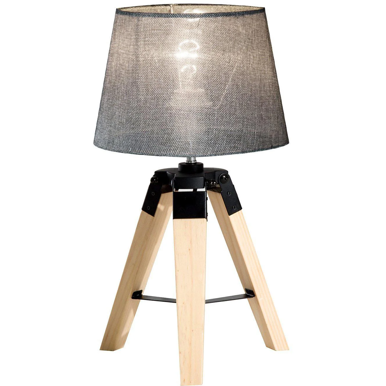 Tischlampe Dreibein Tischleuchte E27 Leinenoptik Kiefer Grau - 7