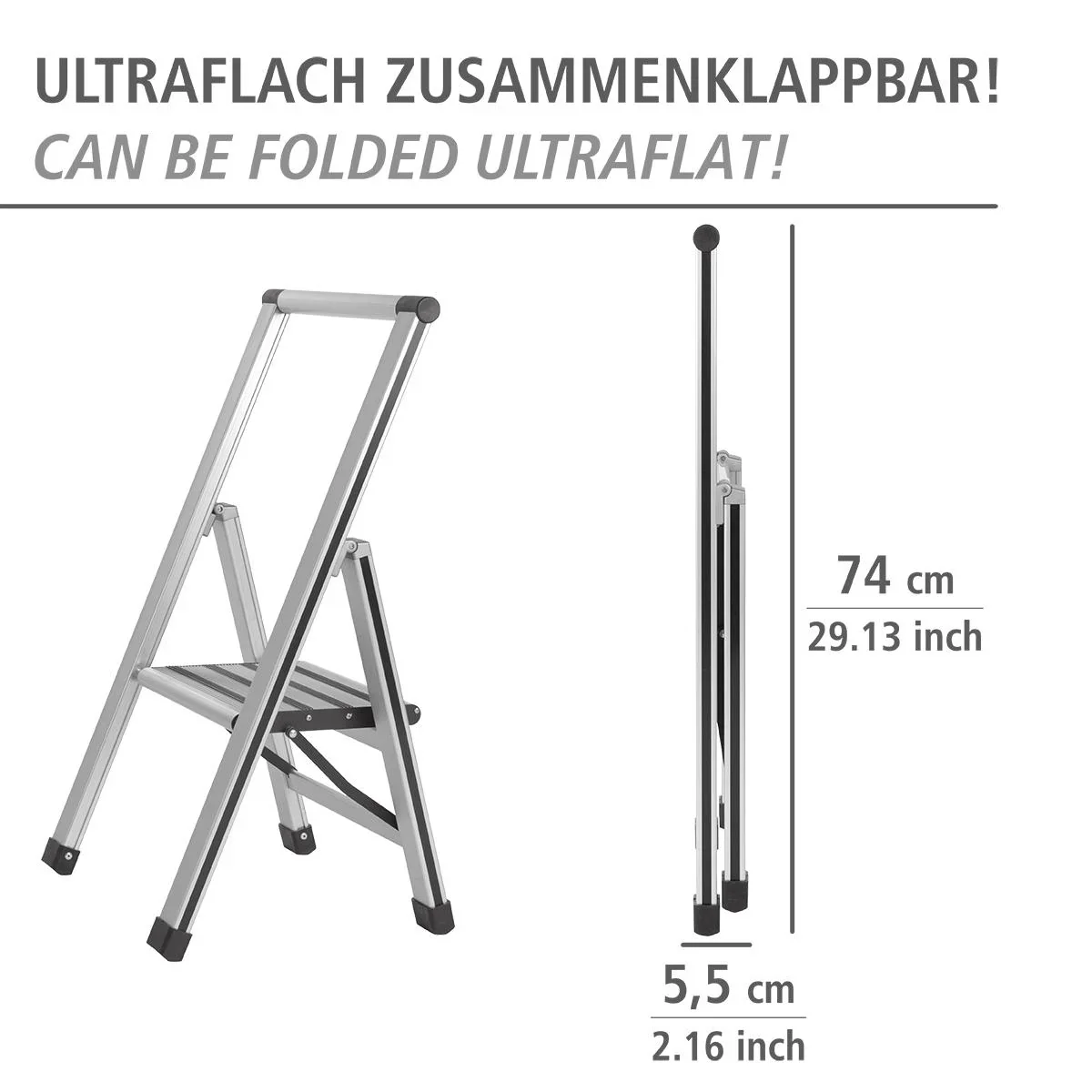 Alu-Design Klapptrittleiter 1-stufig Silber, rutschfeste Haushaltsleiter, Sicherheits-Stehleiter - 7
