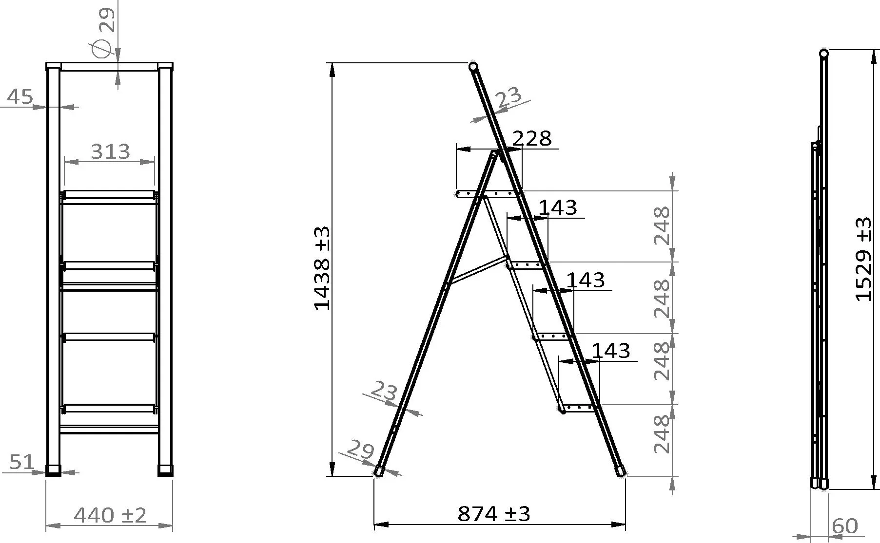Alu-Design Klapptrittleiter 1-stufig Silber, rutschfeste Haushaltsleiter, Sicherheits-Stehleiter - 10