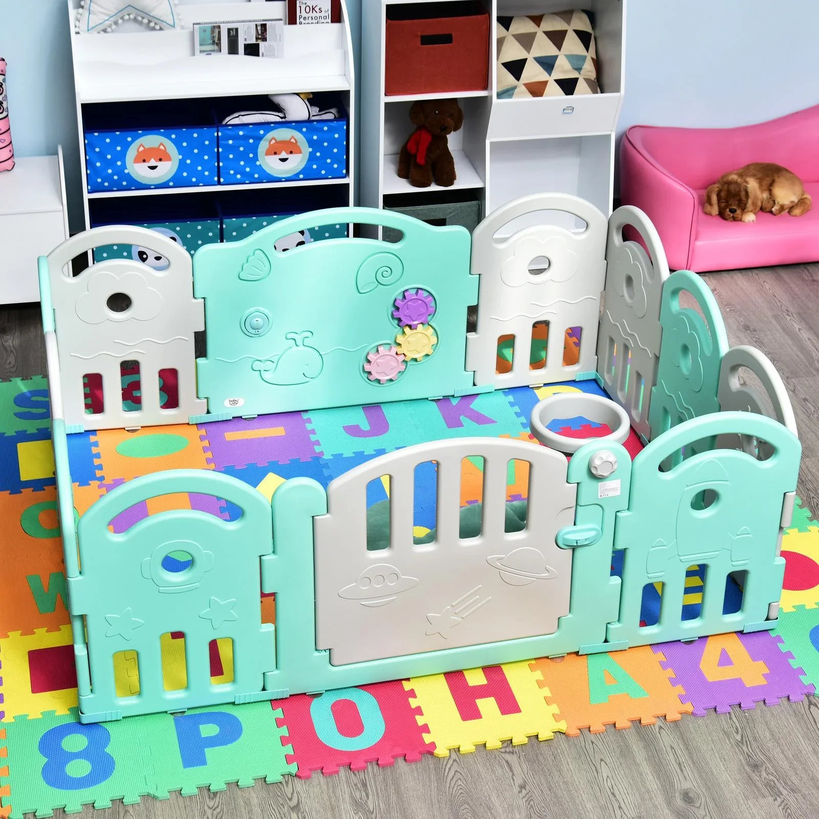 Baby Schutzgitter mit Ballkorb und 3 Zahnräder - 3
