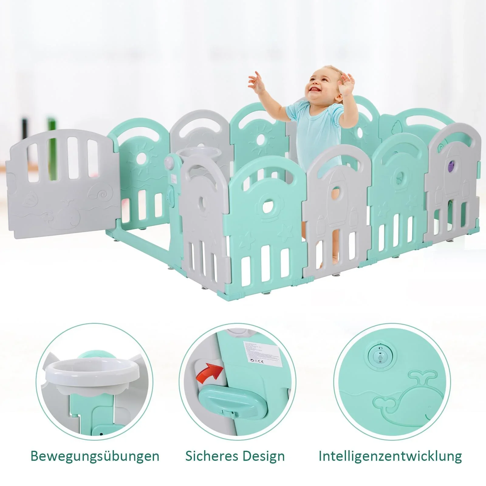Baby Schutzgitter mit Ballkorb und 3 Zahnräder - 4