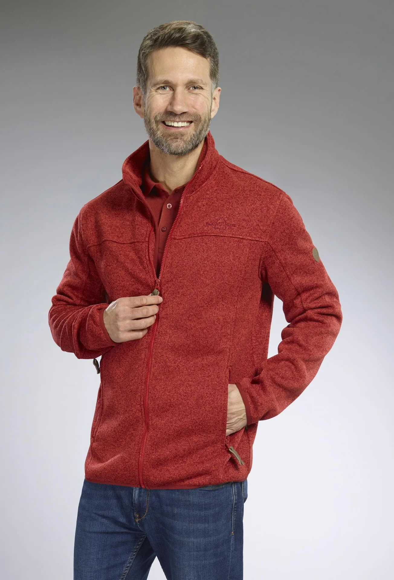 Strickjacke mit Reißverschluss, Farbe rot/melange, Gr.M - 0