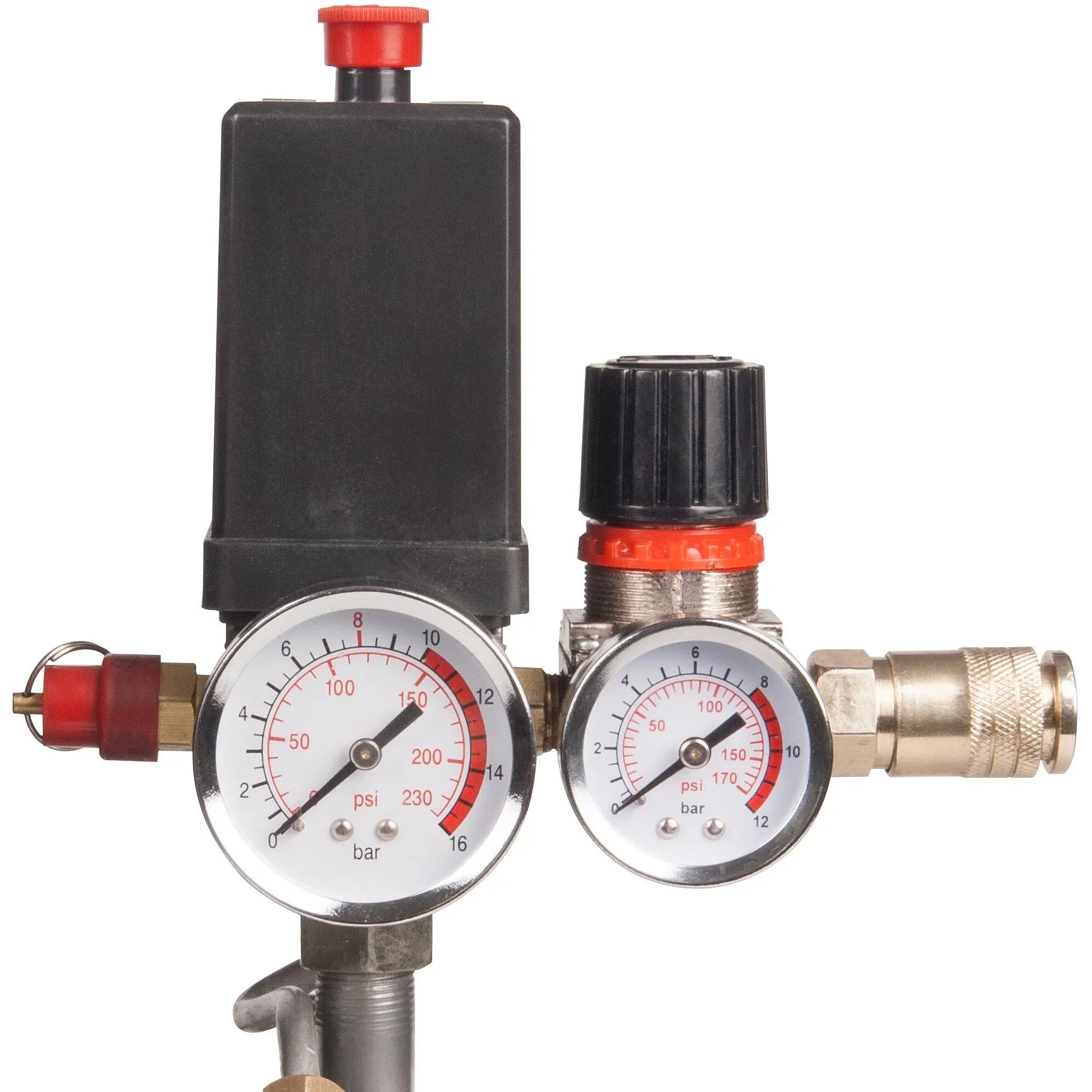 CRM1044 Kompressor - 750W - 1.1 PS - 8 Liter - Max. 8 bar - Inkl. 1/4 Inch universale Abkürzung und 2 Manometern - 0