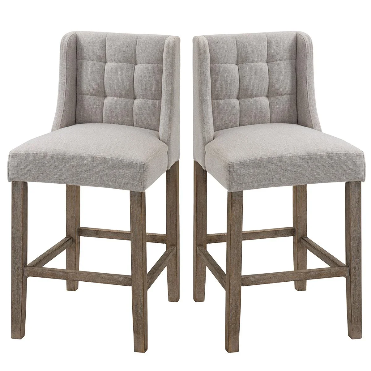 2er-Set Barhocker moderne Küchenstühle Barstühle für Küche mit niedriger Rückenlehne Leinen-Touch Gummiholz Beige 47 x 5 - 0