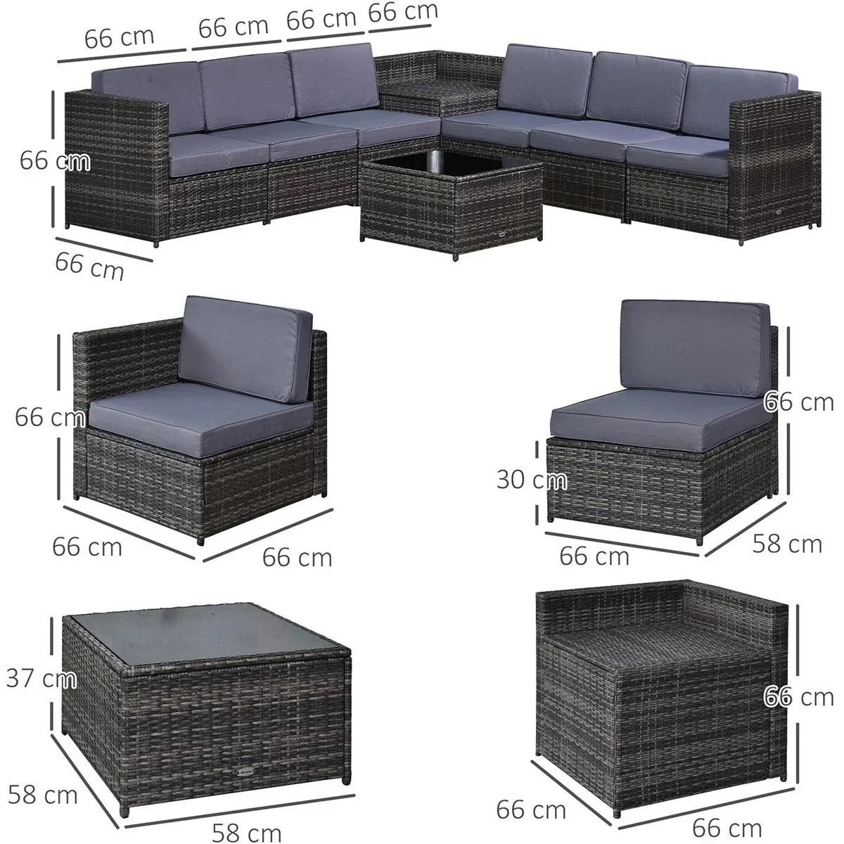 Polyrattan Lounge Set 8-teilig inkl. Kissen - 1