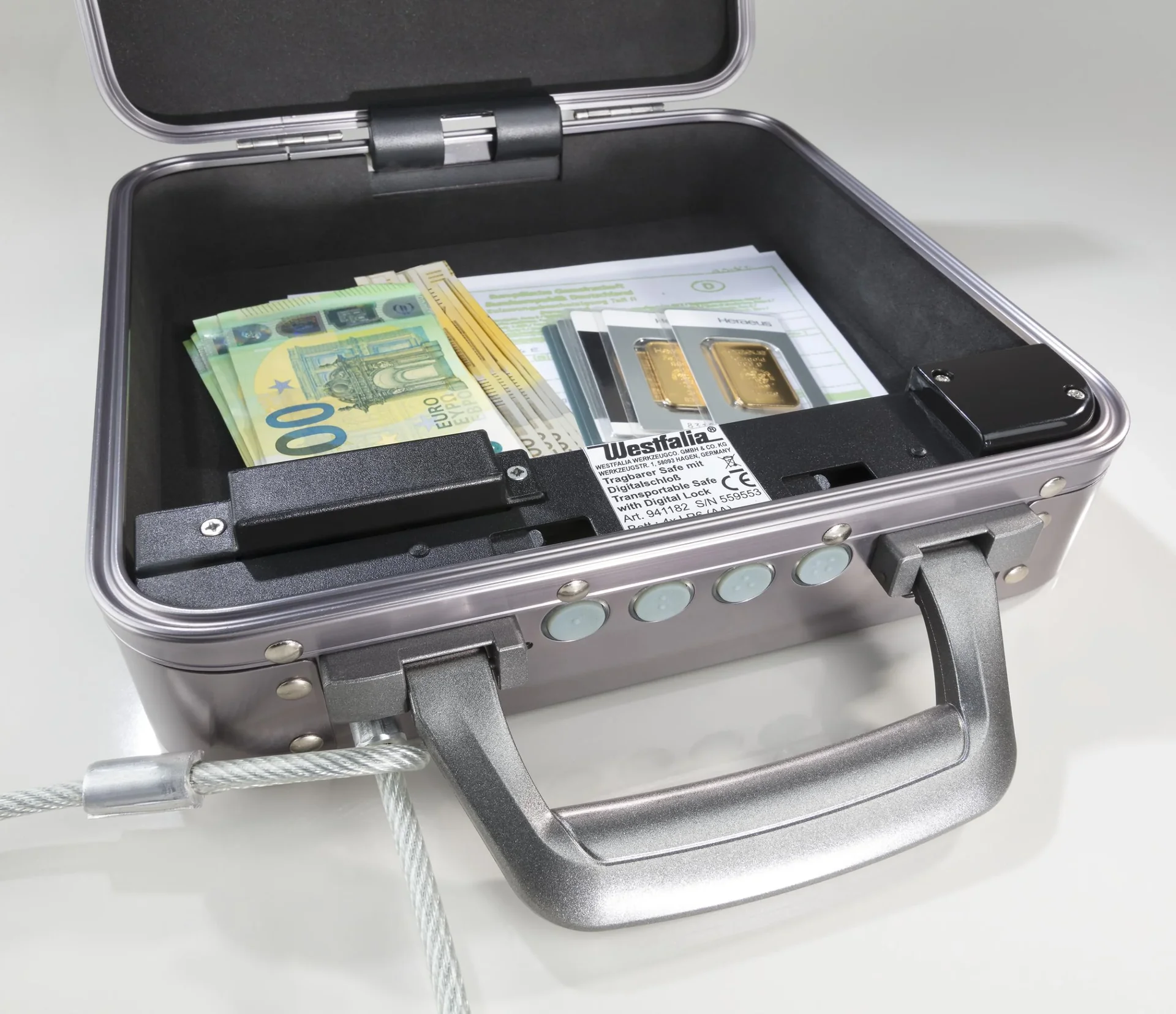 Aluminium-Sicherheits-Safe mit Digitalschloß und Sicherheitsdrahtseil - 0
