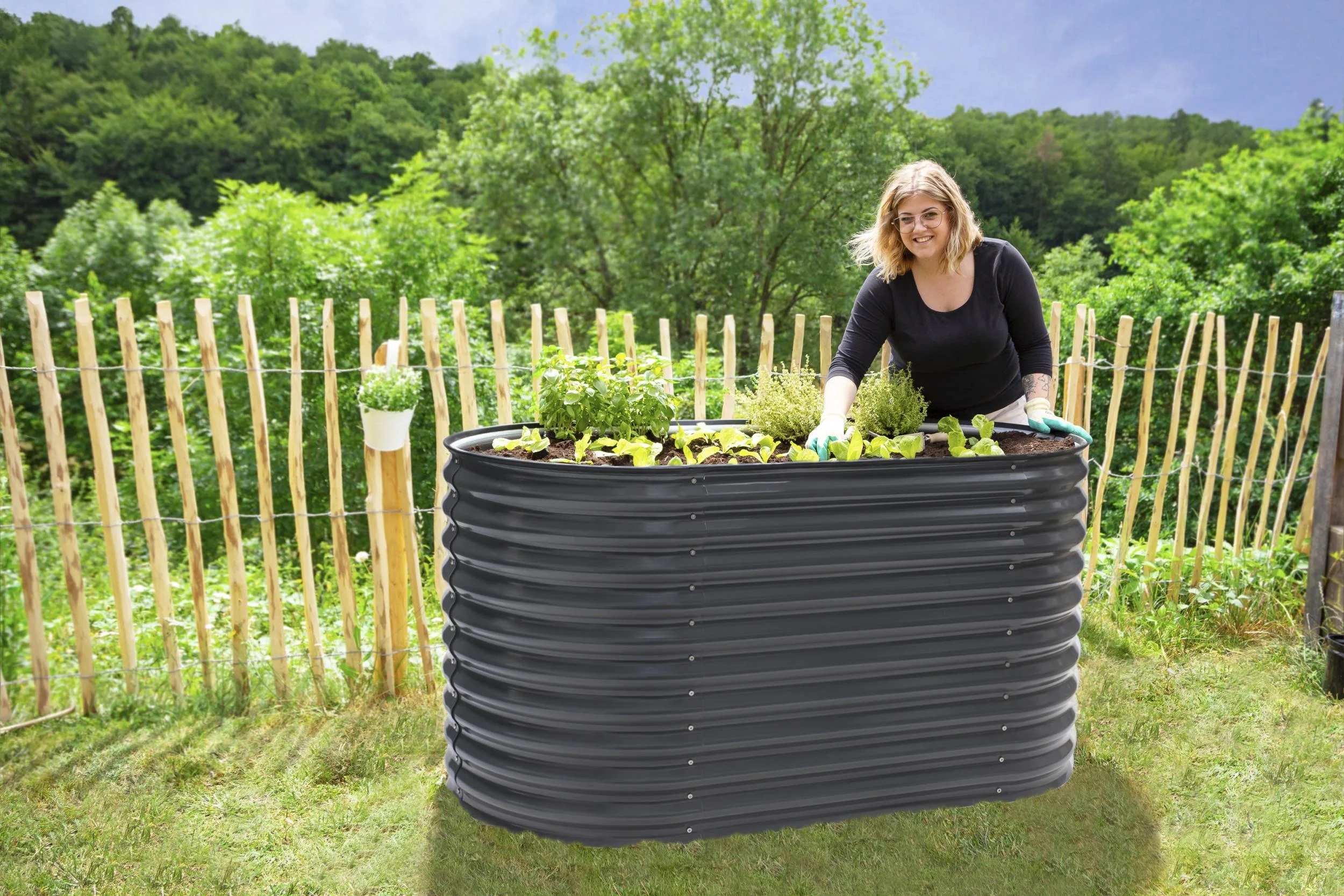 Metall Hochbeet Oval anthr. 160 x 80 x 82 cm - 3