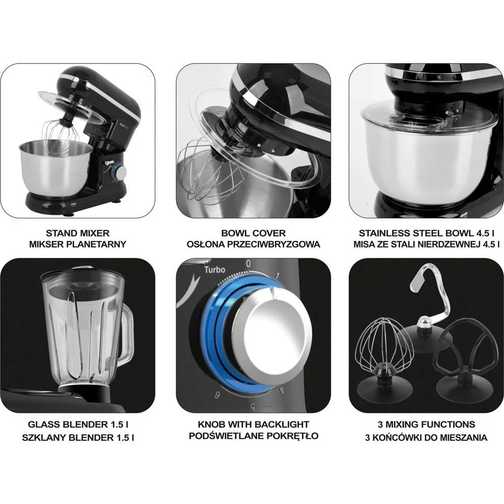 Küchenmaschine Mixer und Pürierstab - 1000W - Edelstahlschüssel mit 4,5 L - 0